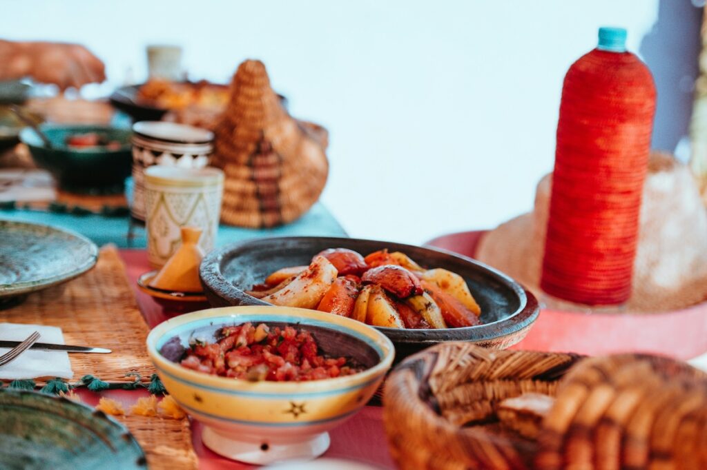 Dishes and plated of food in Morocco